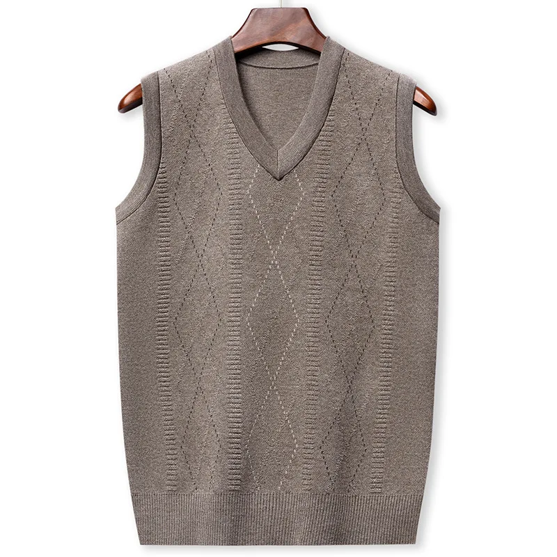 Spring and Autumn Men's Pullover V-neck Solid Screw Thread Geometric Short Sleeve Tank Top Fashion Formal Vacation Casual Tops