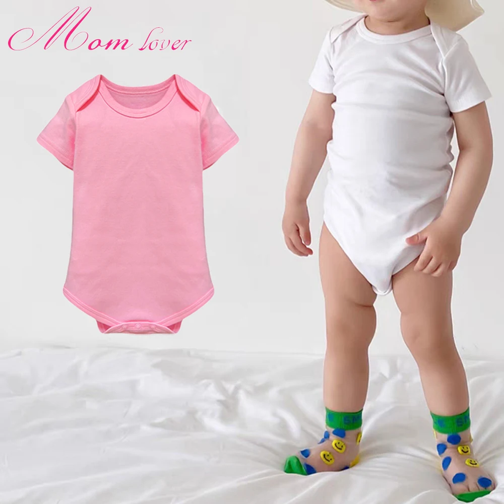 Momlover 0-24M Cotton Bodysuit for Newborns Short Sleeve Infant Baby Girls' and Boys' Clothes Jumpsuit Solid Baby Rompers