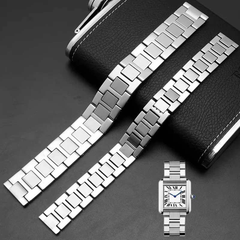 

Ремешок для часов из цельной нержавеющей стали для Cartier Tank Solo 16 мм, 17,5 мм, 20 мм, 23 мм, металлический браслет для часов