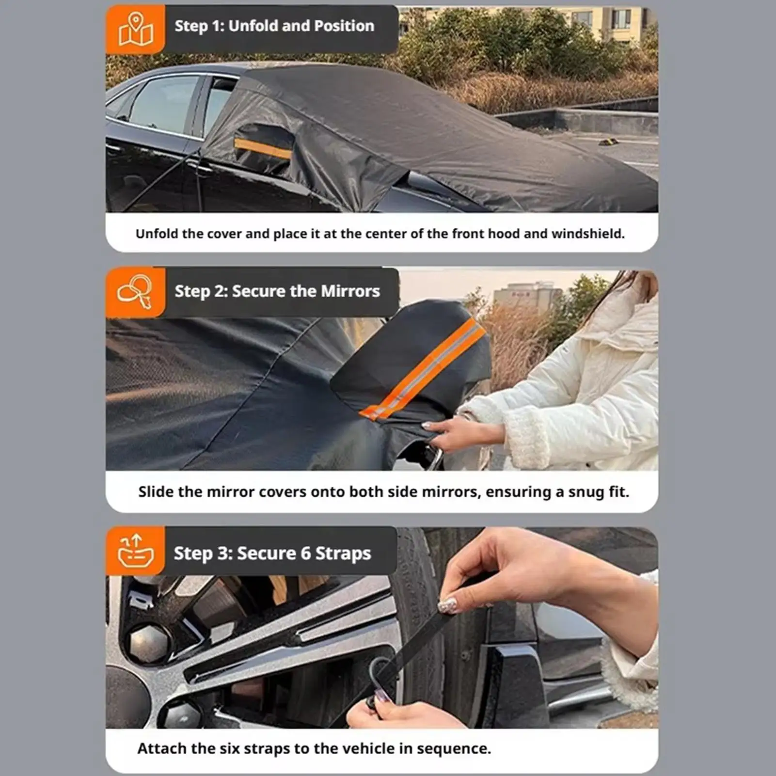 Snow Cover For Car Large Heavy Duty Sunproof Waterproof Elastic Strap Winter Car Cover Frost Protection For Window Hood Rearview