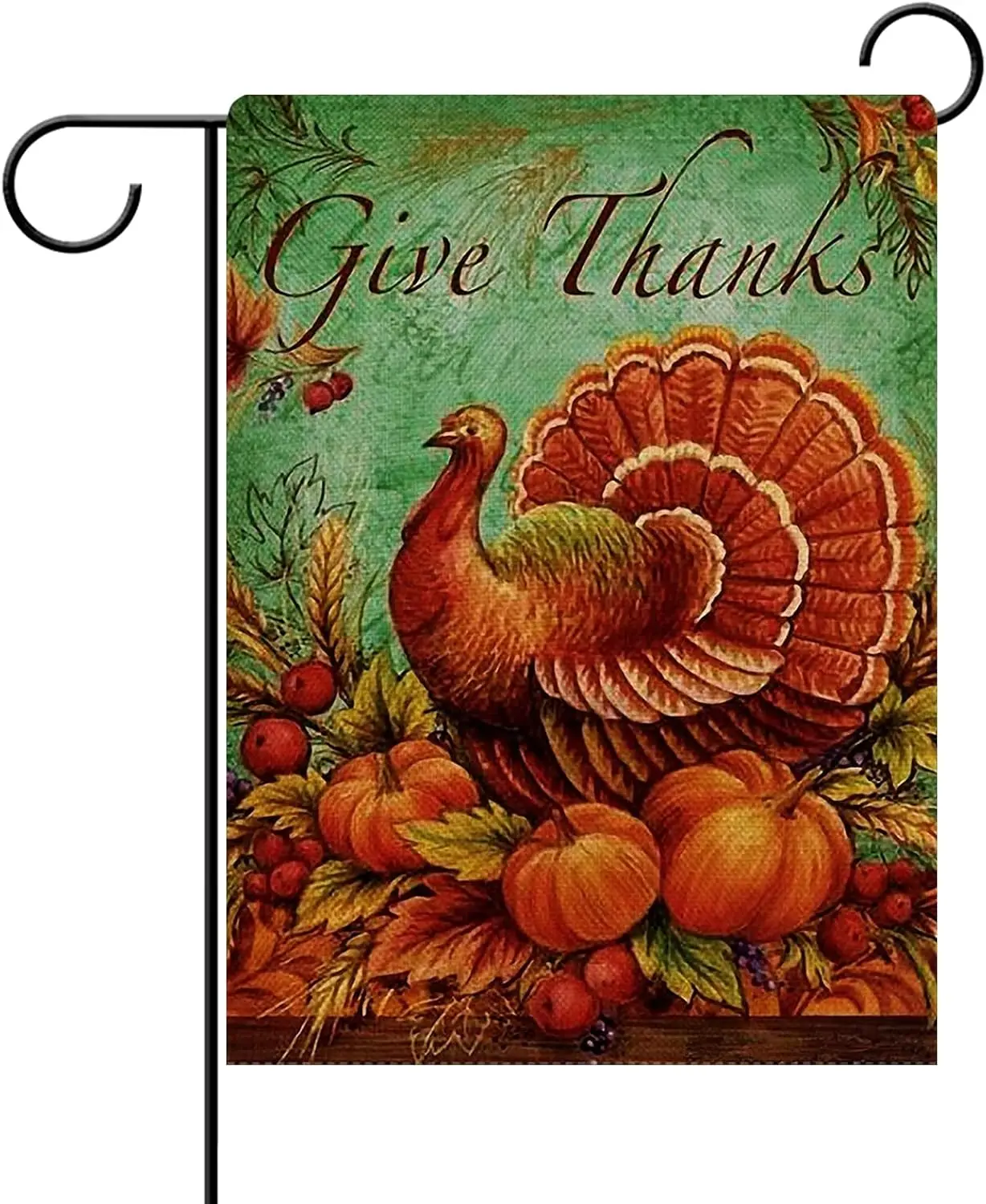 Dyrenson Home Decorative Give Thanks Thanksgiving Turkey Garden Flag Double Sided, Fall Harvest Pumpkin Maple Leaves House Yard