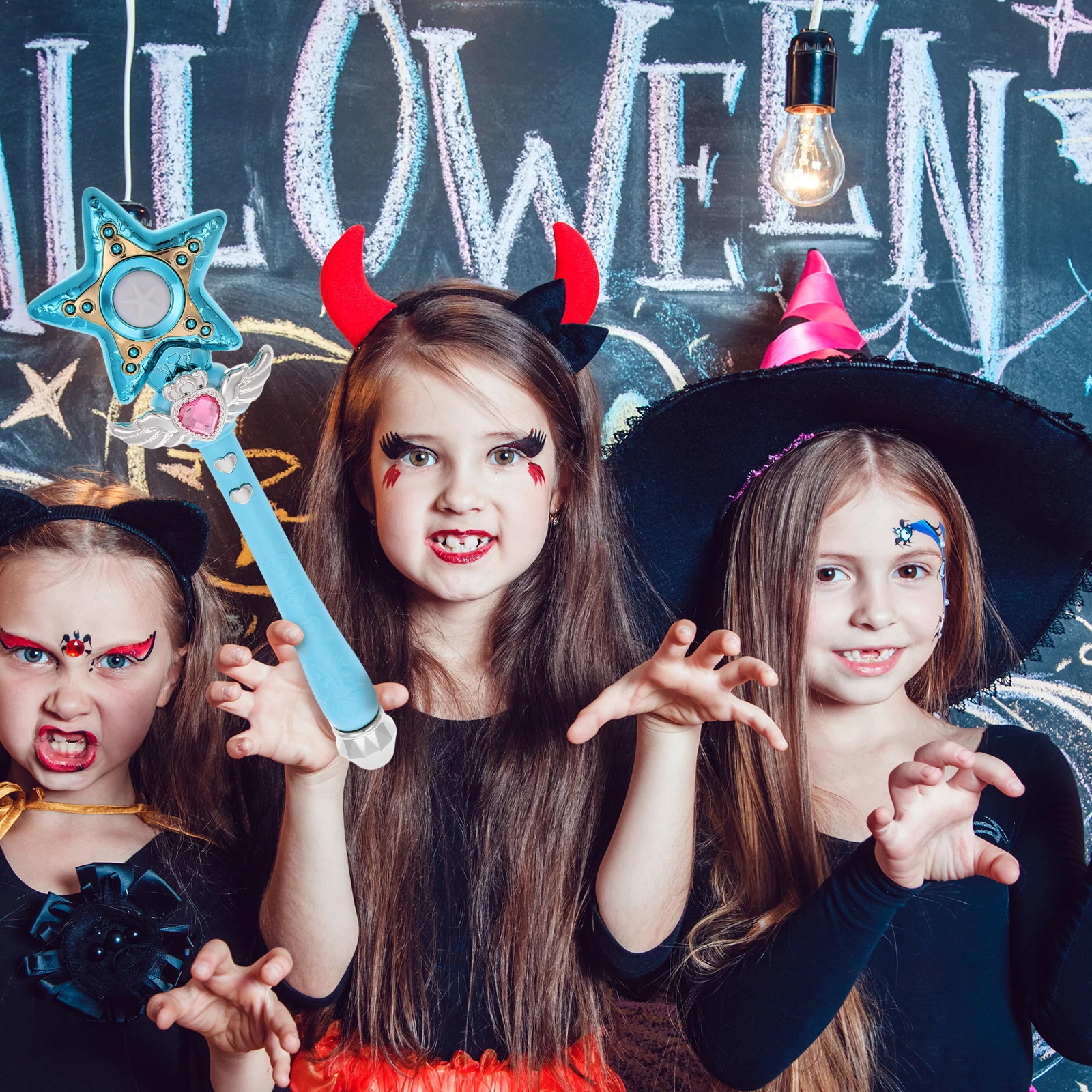 عصا الموسيقى المضيئة للأطفال البنات ستار الجنية توهج عصا مع أضواء LED الموسيقى التظاهر اللعب حفلة لصالح زي الهالوين #6