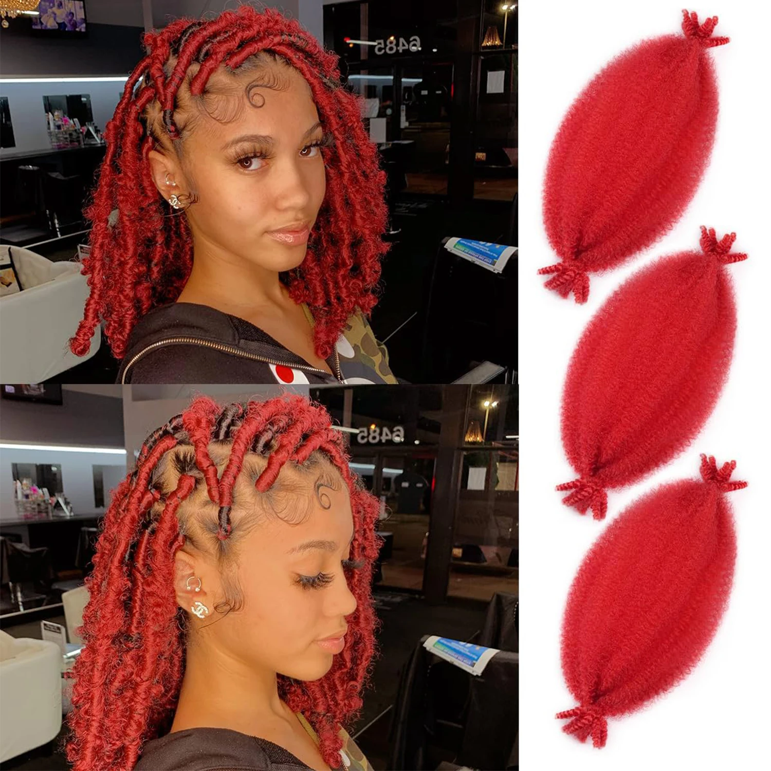 3 Packs Springy Afro Twist Hair 8 Inch Synthetic Hair Extension, Pre-Separated Marley twist Braiding Hair for Faux Locs Crochet