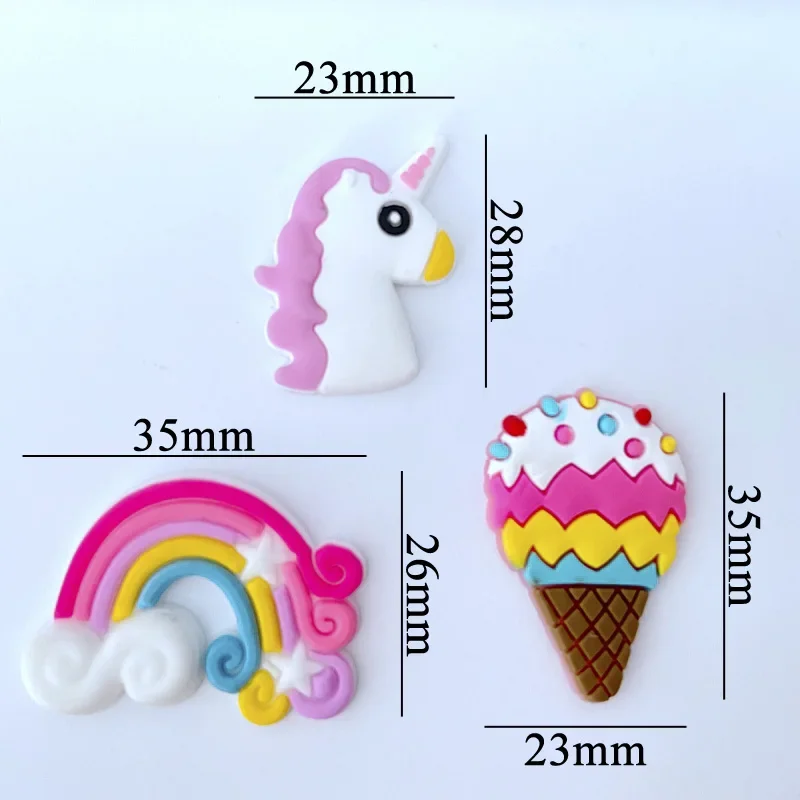 30Pcs/lots Cute Rainbow Unicorn Ice Cream Rubber Flatback Supplies DIY Hair Bows Center Jewelry Making Phone Shell Accessories