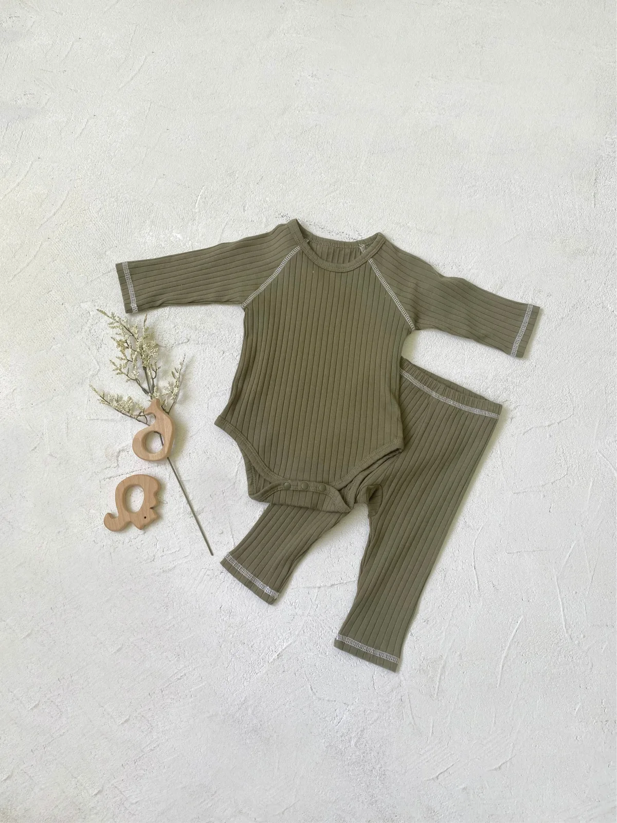 2024 Autumn New Baby Cotton Ribbed Set Infant Boy Girl Solid Bodysuit + Leggings + Hat 3pcs Suit Newborn Toddler Outfits 0-24M