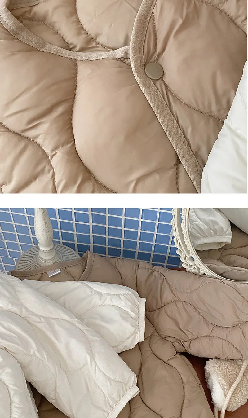 2-7 Jahre Winter Kinder Wattierte Jacke V-Ausschnitt Druckknopf Einfarbiger Mantel für Jungen Mädchen Warme Kinder Oberbekleidung Alltag – Detail 12