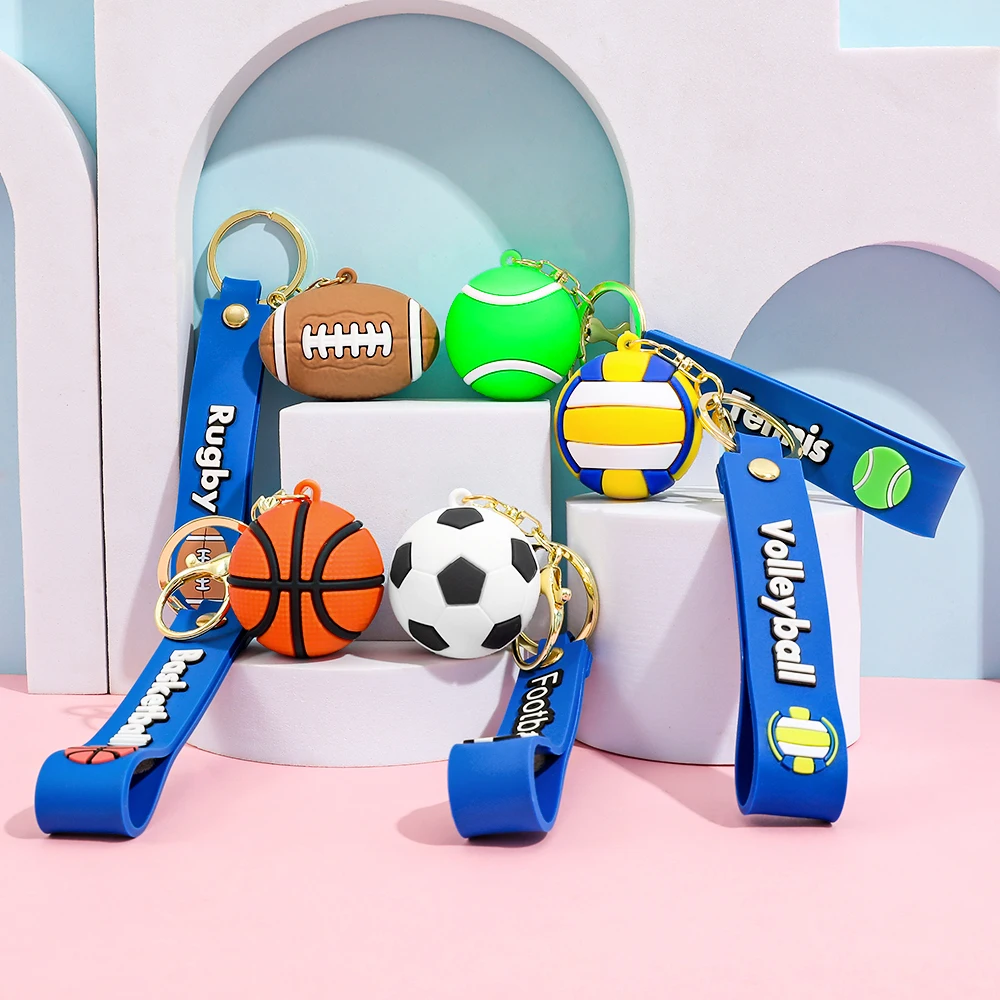Porte-clés créatif mini ballon de sport : football, basketball, volleyball, tennis, rugby – en PVC, pendentif pour sac à dos, cadeau