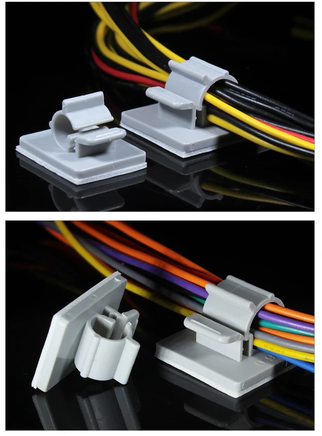 TS-0607 TS-0708 TS-0910 TS-1214 TS-1618 Grey Nylon Self Adhesive Buckle Type Adjustable Cable Clamp Wire Management Clip