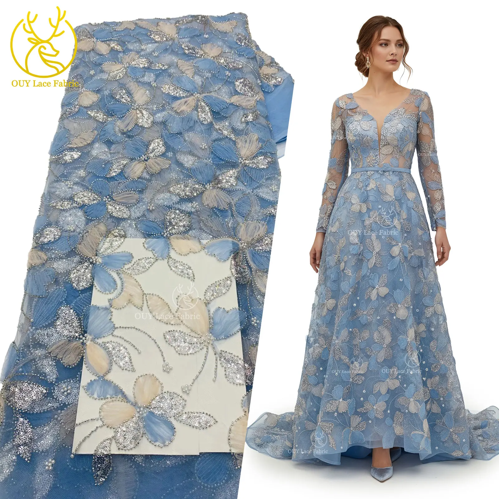 

African Sequined Beaded Lace Fabric 2026 High-Quality French Embroidered Lace Fabric Suitable for Party Dress Sewing Material