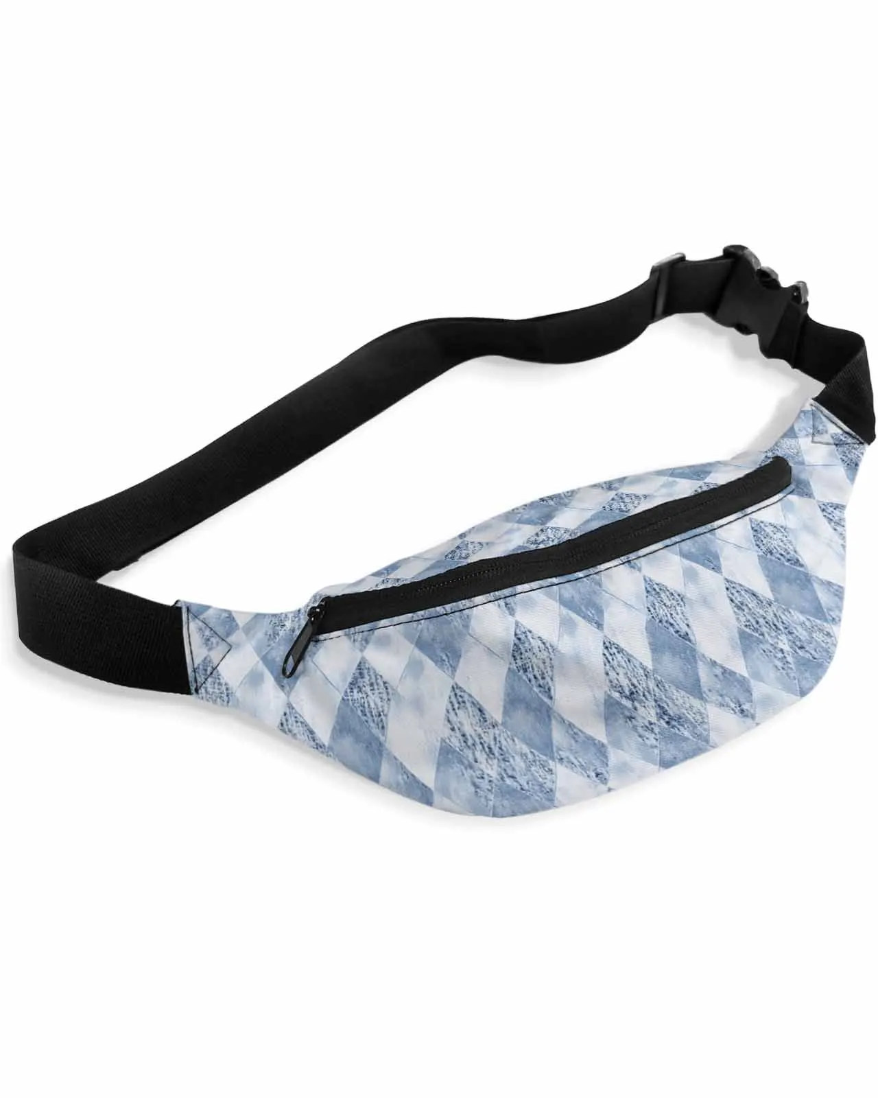 

Retro Blue Gradient Diamond Texture Waist Bag Women Men Belt Bags Large Capacity Waist Pack Unisex Crossbody Chest Bag