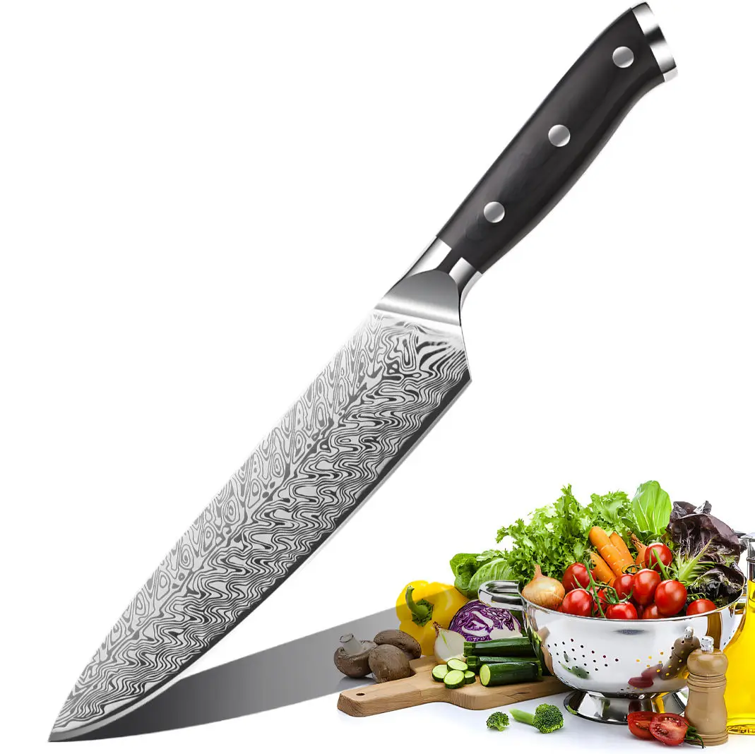 Professional Japanese Knives High Quality Damascus Steel Textured Kitchen Knives Sharp Meat Cutting Knives Chefs Santoku Knives