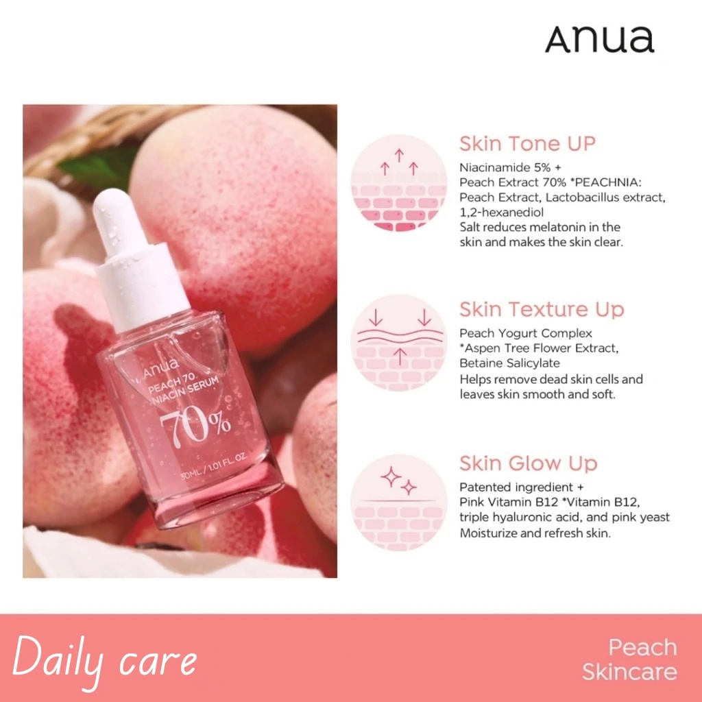 Anua พีช70% Niacinamide เซรั่มควบคุมสิวกำจัดรอยสิวสำหรับสุภาพสตรี30มล. เกาหลีผลิตภัณฑ์ดูแลผิว