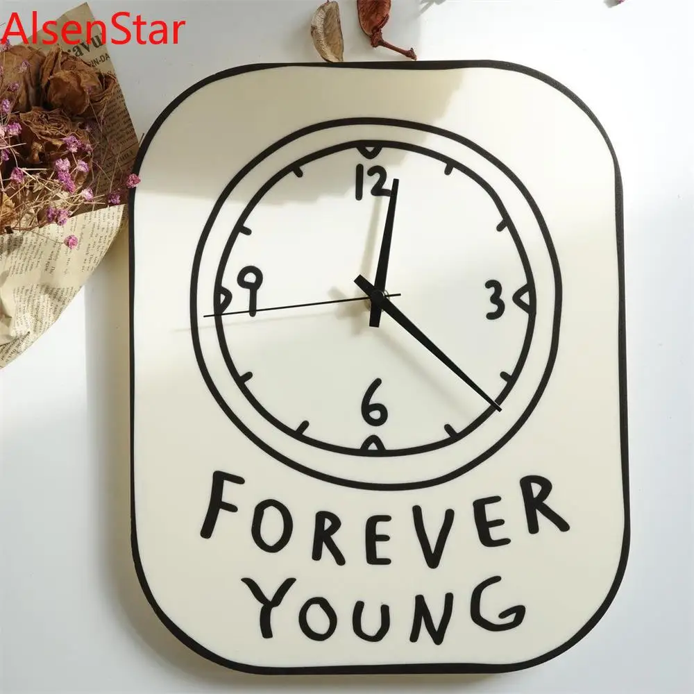 

Cream Modern Acrylic Clock Living Room Wall Hanging Silent Clocks Creative Childlike Desktop Ornaments Watch Home Decoration