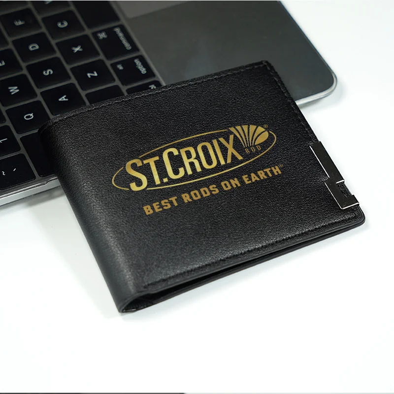ST CROIX PU LEATHER BIFOLD WALLET MENS DESIGN SLIM DURÁVEL LIGHTWEIGHT BUSINESS STYLE COM IMPRESS DE LOGOTIPO DE OURO