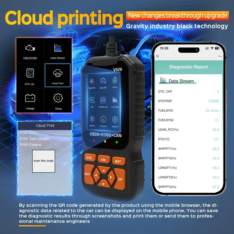 V520 OBD2 scanner automático para carro, diagnóstico do sistema do motor do carro, leitor de código de falha, diagnóstico profissional, venda quente