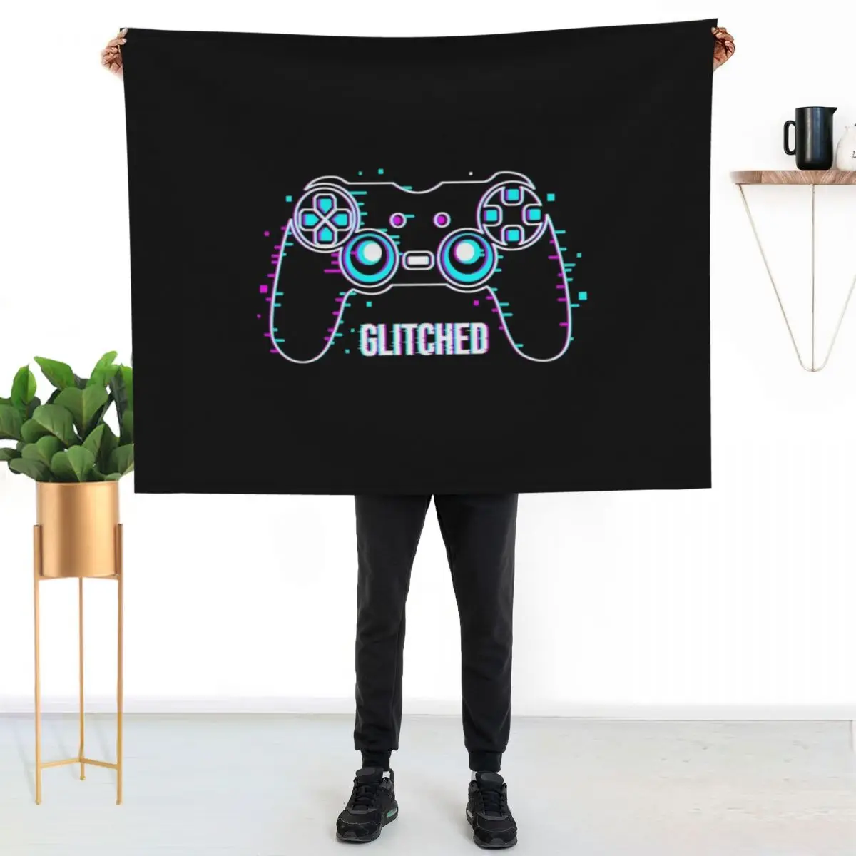 Video Game Controller - Glitched Throw Blanket Vintage Camping Flannel Fabric Bed linens Soft Plush Plaid Blankets