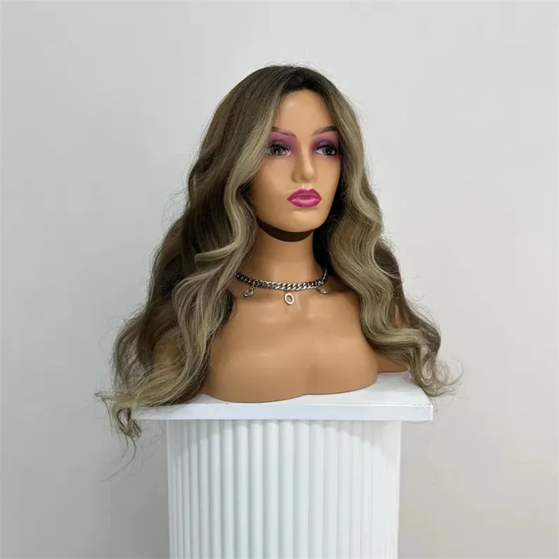 Luxury Ash Brown Highlighted Wig High-Quality Synthetic Hair Lace Front Wig 13x4 Glueless HD Lace Natural Look Women's Gift