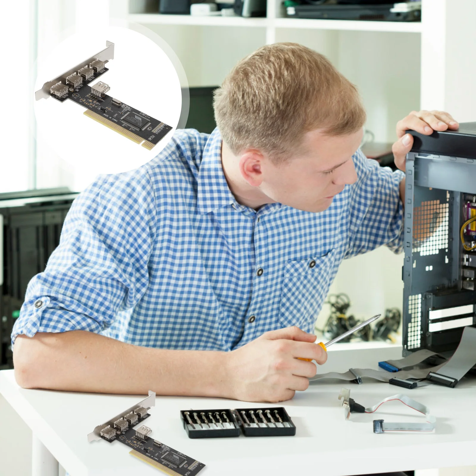 

0 pc 5 Ports Pci-E Riser Card Usb 2.i Extension Adapter 32 Bit 33Mhz Bus Master Plug Play No Driver Needed Computer Hardware