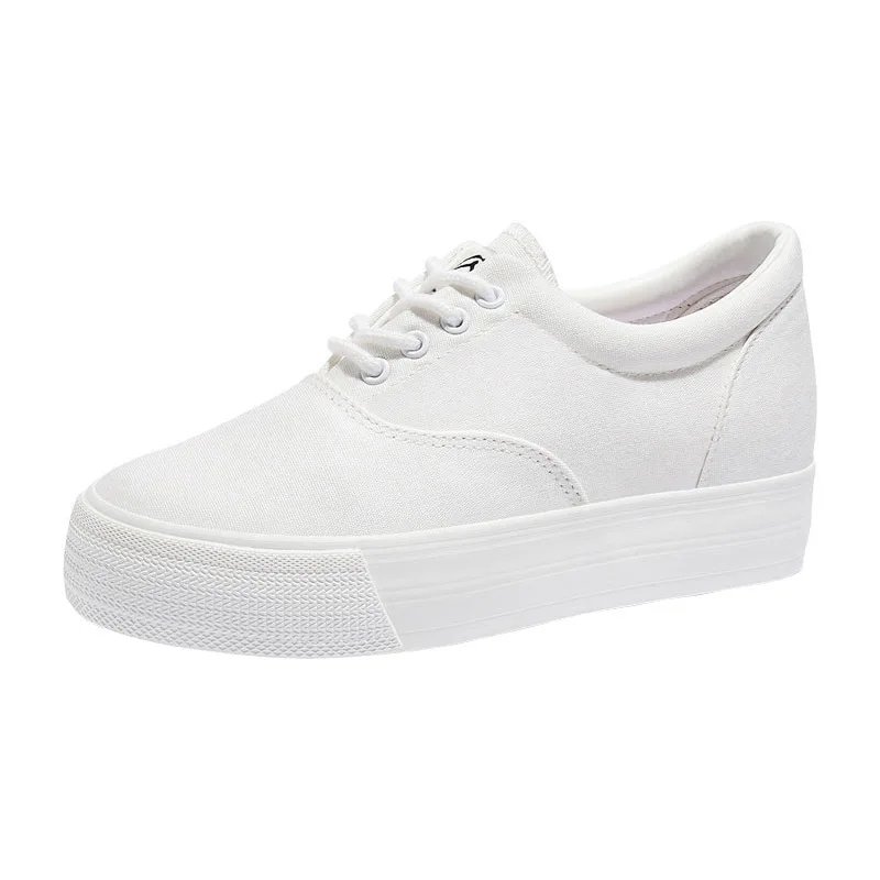 New Women's Canvas Shoes Summer Thin Thick Bottom White Sneakers Versatile Student Platform Shoes Breathable Low Cut Rubber Sole