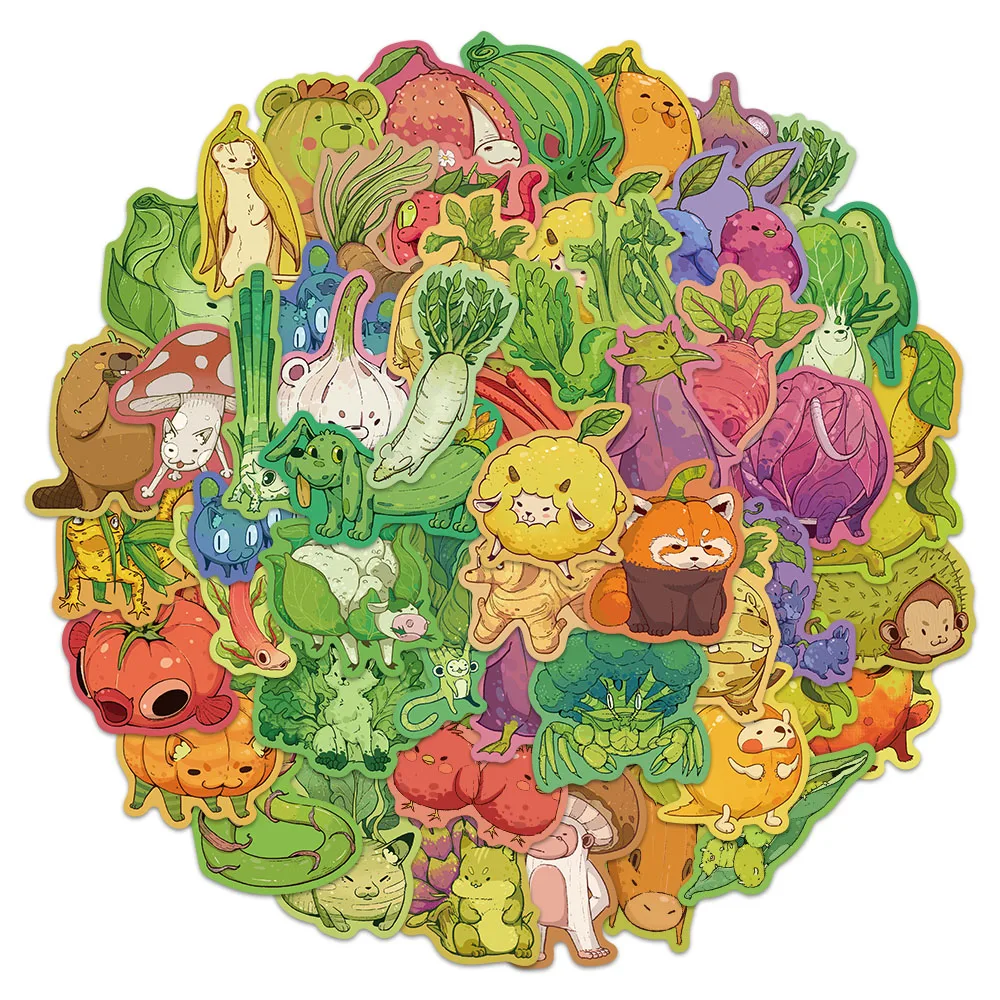50PCS Cartoon Obst und Gemüse Kleine Tier Graffiti Aufkleber Dekoration Gitarre Notebook Gepäck DIY Wasserdichte Aufkleber Spielzeug
