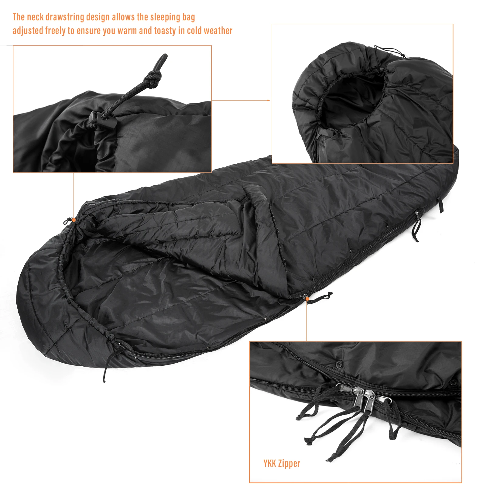 MT Military Patrol/Intermediate Sleeping Bag, Part of 4 Piece Army Modular Sleep System for All Season Olive Drab/Black