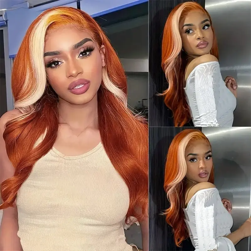 Peluca a rayas de jengibre con 613 opciones de Color, 13x4, 13x6, encaje Frontal transparente, prearrancado, cabello de bebé, cabello humano Remy sin pegamento