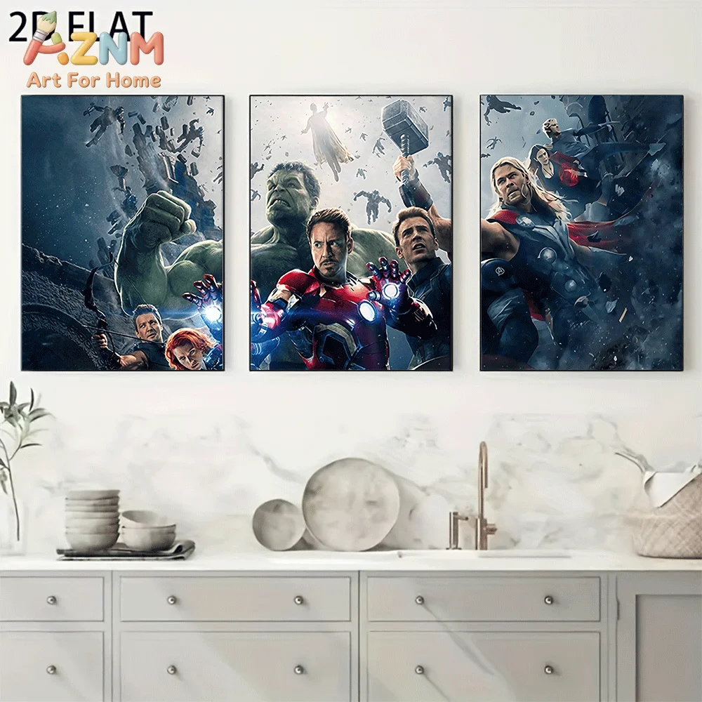 AZNM Avengers Age of Ultron Canvas Wall Art Frameless Poster Superhero Team Battle Scene Movie Print Home Decor for Boys Bedroom