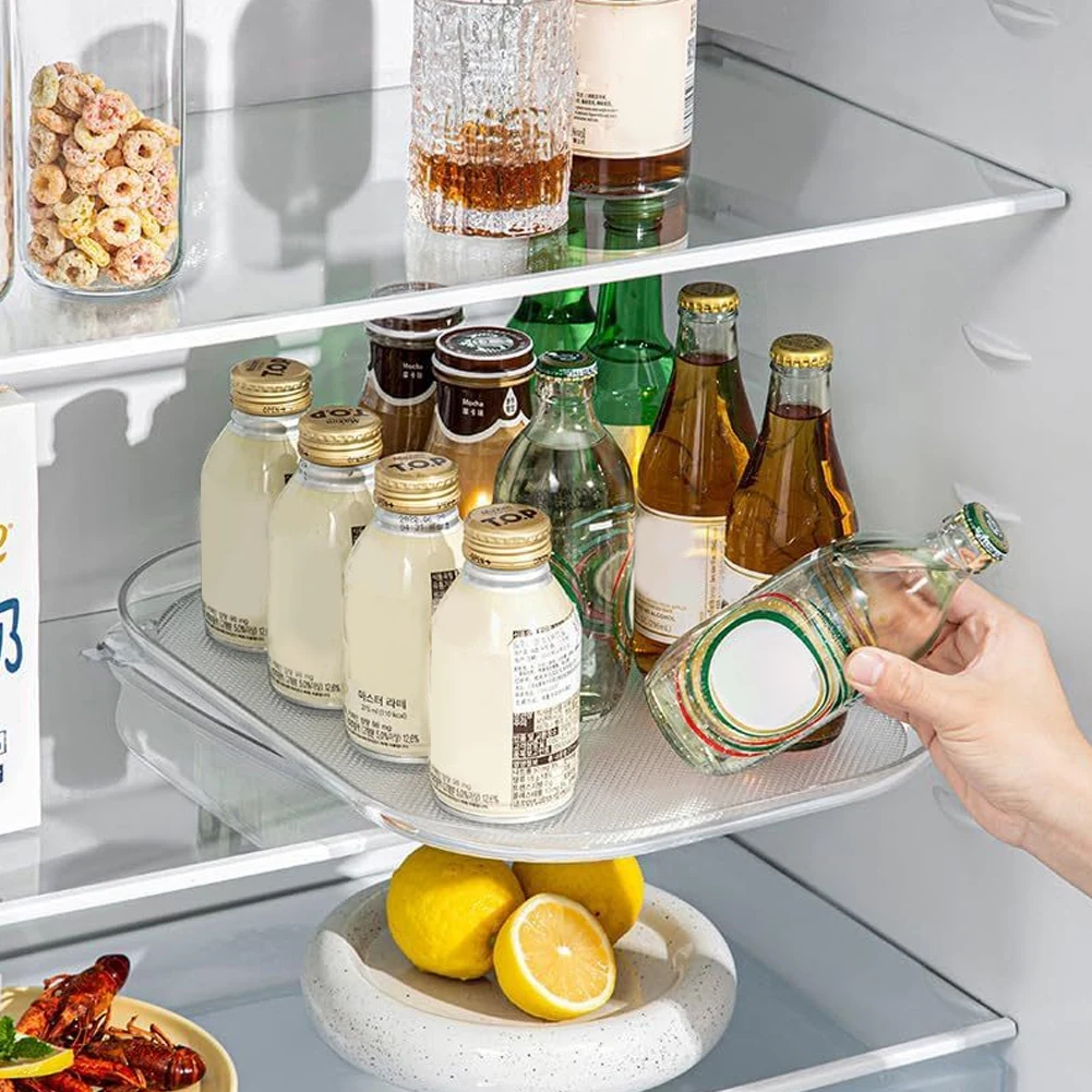 

Household Fridge Organizer Tray Non-Skid Serving Tray Saving Space Rectangular Clear 360 Degree for Cabinet Closet Vanity Makeup