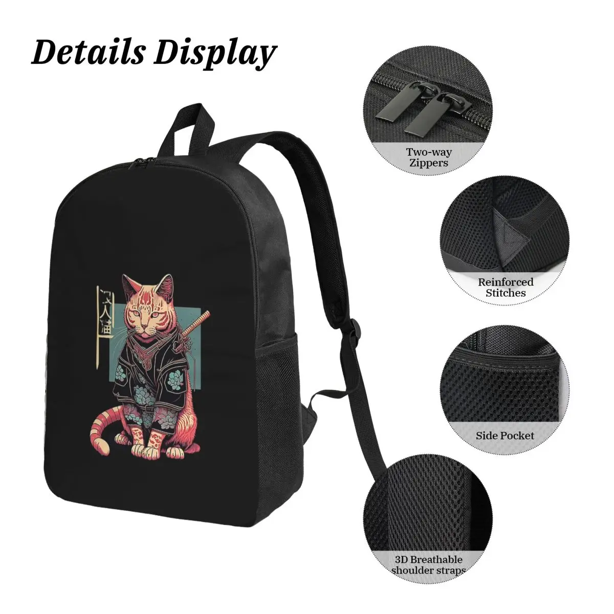 القطط أنيمي سيف ساموراي على ظهره طالب صبي فتاة الكتب حقيبة مدرسية حقائب كتف الكمبيوتر 3ps معزول حقيبة الغداء مقلمة