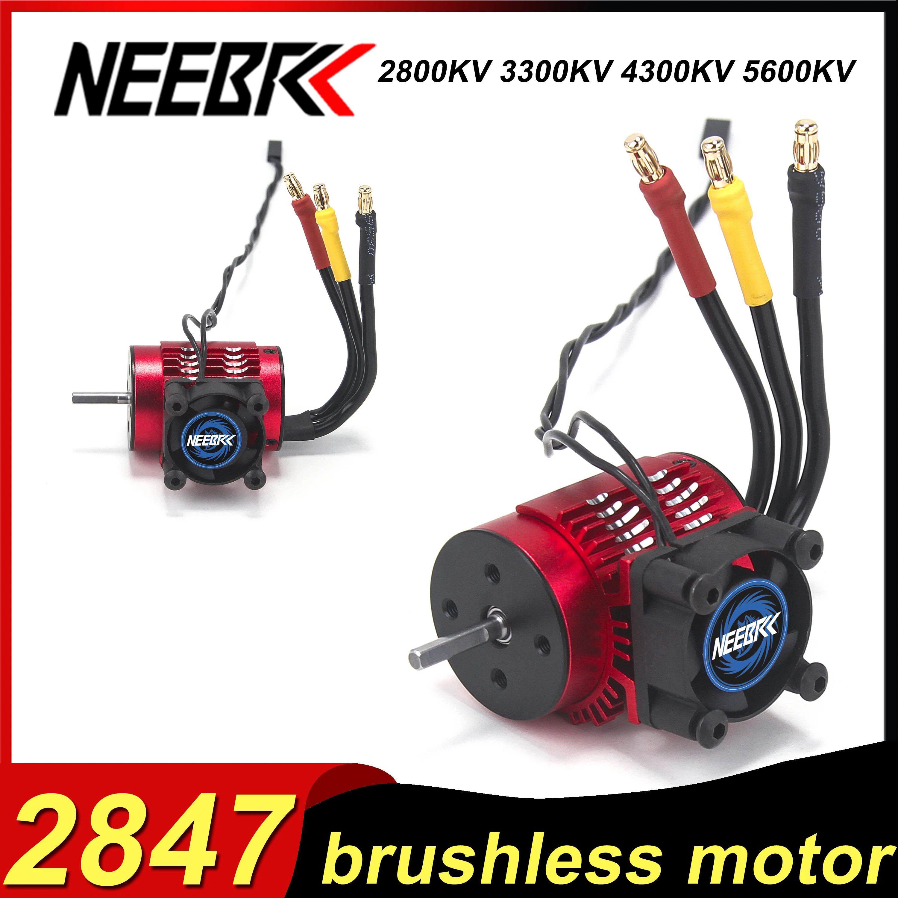 NEEBRC 2847 Waterproof Brushless Motor with Metal Heatsink Motor Cooling Fan for RC 1/12 1/14 1/16 RC Car Boat WLtoys Model Part