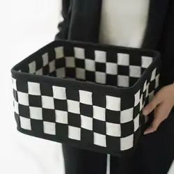 Storage Basket High Capacity Multi-purpose Black And White Checkerboard Felt Desk Sundries Organizer for Bedroom