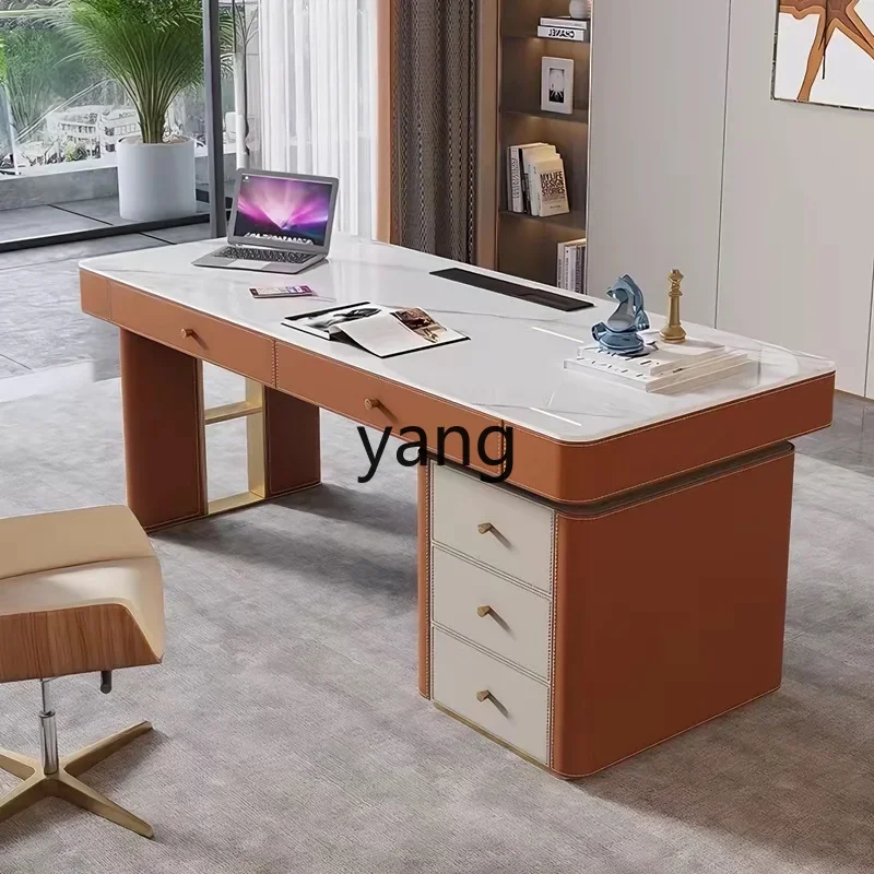 LTT Light Luxury Saddle Leather Desk Modern Minimalist Study Office Desk Computer Table