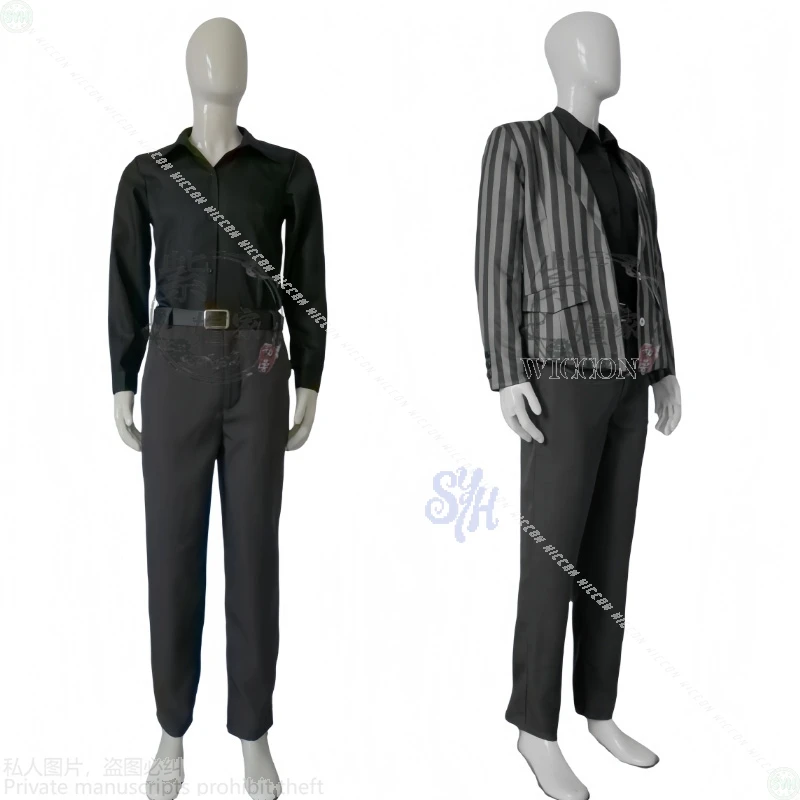 คอสเพลย์เวอร์จิเลียส อนิเมะ เกม ลิมบัส คอมพ์ไน ปาร์ตี้ฮาโลวีน คอสเพลย์ ชุดดำลายทางสีดำเทา สไตล์โกธิค ชุดดาร์ก ชุดหล่อเท่ ชุดคุณพ่อ