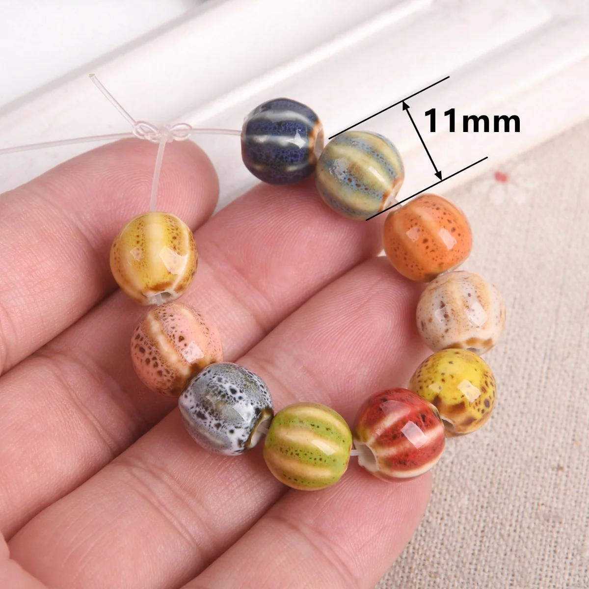 10pcs Round Pumkin Pattern 11mm Handmade Ceramic Porcelain Loose Spacer Beads For Jewelry Making DIY Bracelet Findings