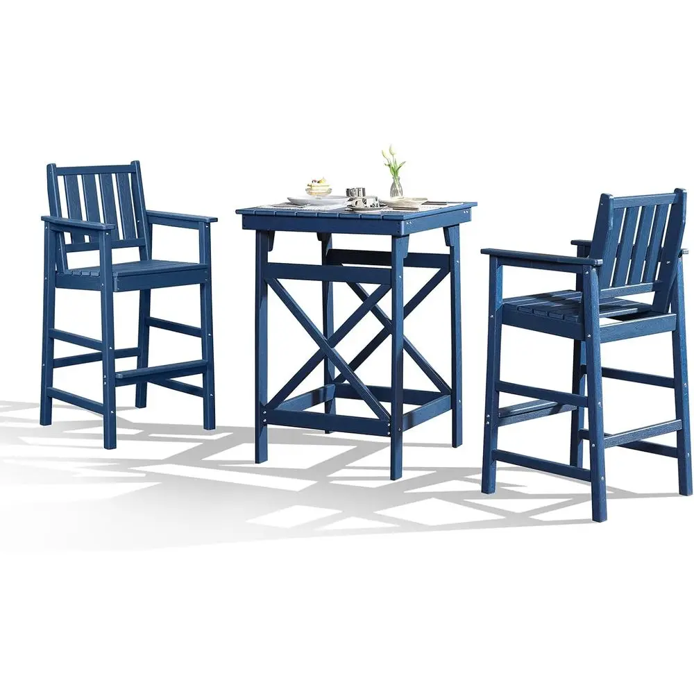 

Durable HDPE Outdoor Bar Set with Adirondack Chairs and Table, Weather-Resistant for Patio, Poolside, Navy Blue