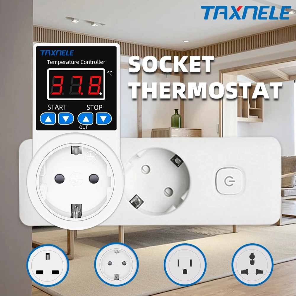 Socket Thermostat Digital Temperature Controller Socket Outlet 110V 220V NTC Sensor Probe Heating Cooling EU US UK Plug