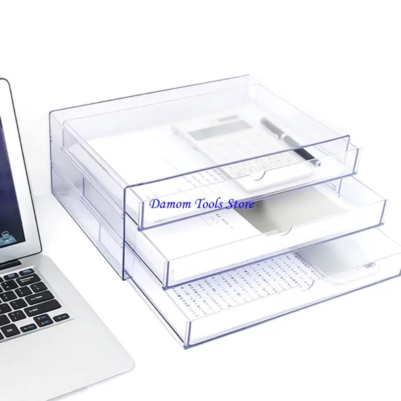 57BE Premium 3 Section See Through Container For Papers Accessories And Office Essential Efficient Space Saving