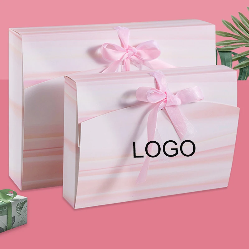5Pcs Custom Logo Bow Ribbon Gifts Boxs Paper Packing Box Scarf Box Pajamas Shirt Packaging Box Gift Package Wig Box
