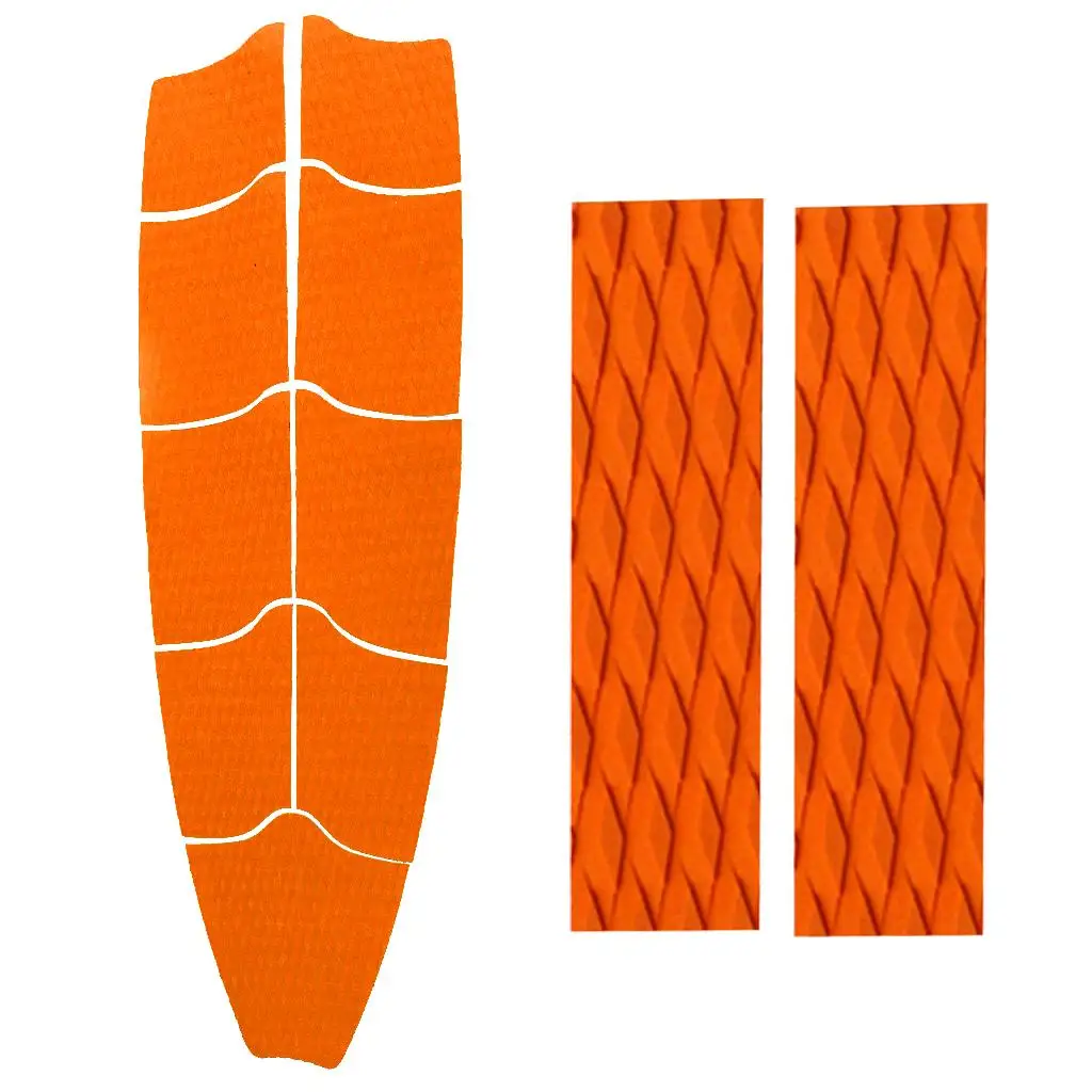 9 Pieces EVA Surfboard Traction Pad Grip with 2 Tail Pads Black/Orange/Blue