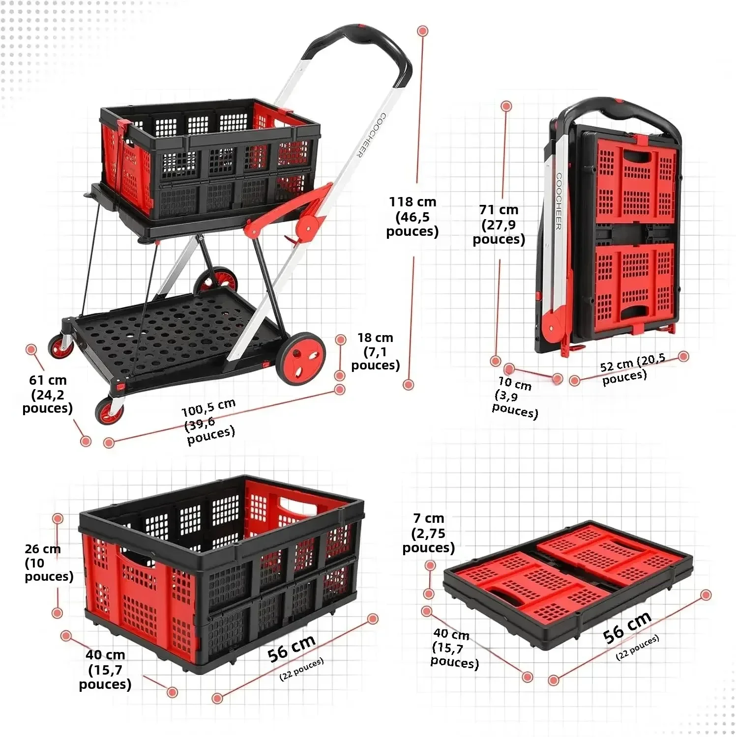 Collapsible Mobile Hand Truck, Multifunctional Portable Shopping Cart, Shopping Cart With Storage Box, Load Capacity 200 Lbs