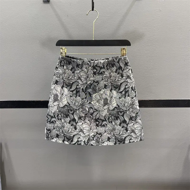

Retro Jacquard Half Length Skirt For Women Spring/Summer New High Waist Hip Hugging Skirt Fashionable Tight A-Line Short Skirt