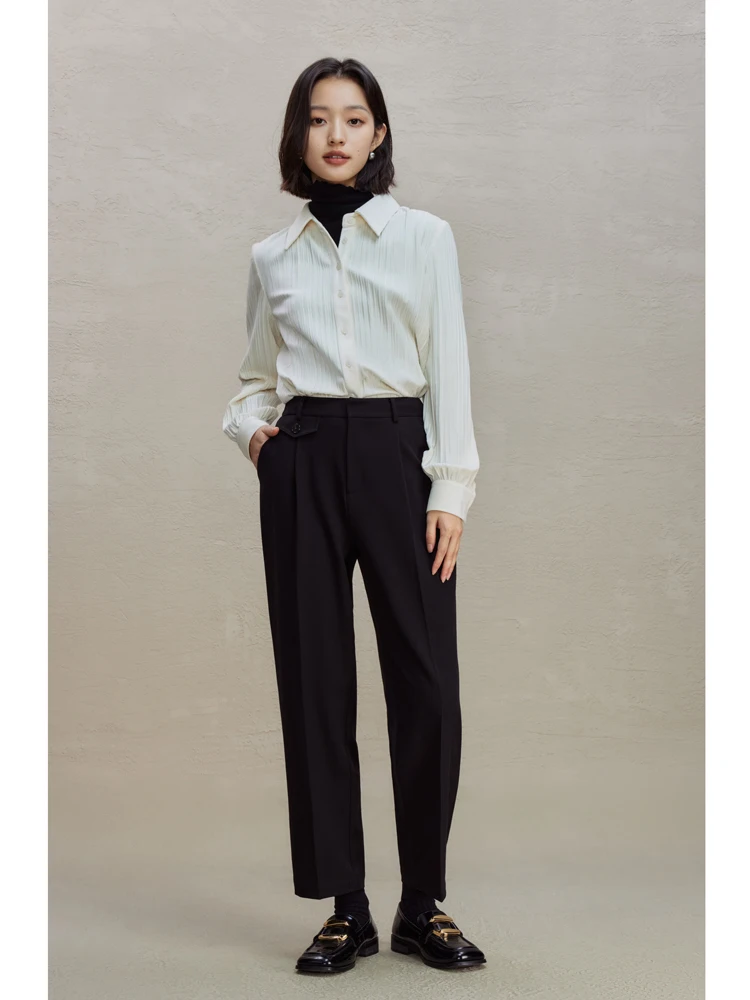 ZIQIAO Commuter Style Nine-point Pencil Tapered Casual Pants for Women 2023 Winter High-waisted Slim Trousers for Office Lady