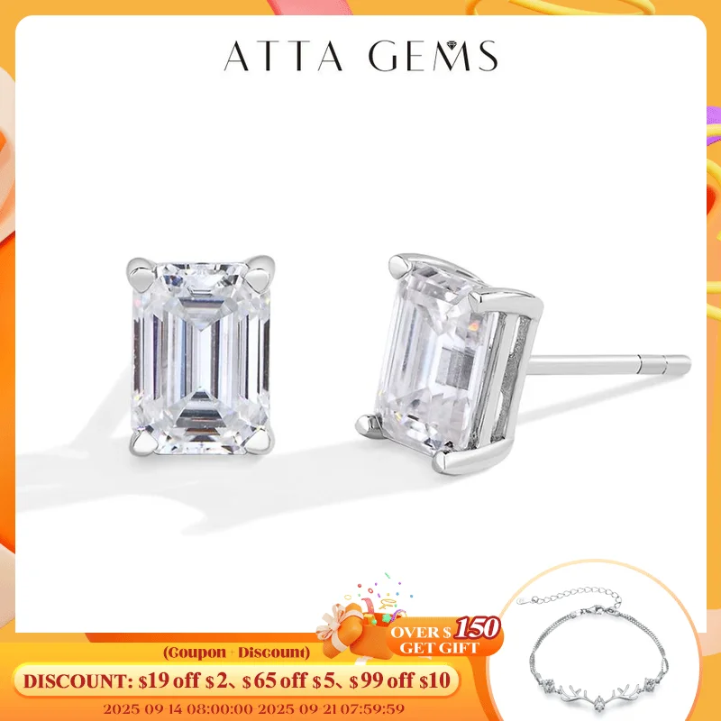 

ATTAGEMS 1.0CT Emerald Cut Moissanite Stud Earrings D Color for Women Men S925 Sterling Silver Sparkling Engagement Jewelry Gift