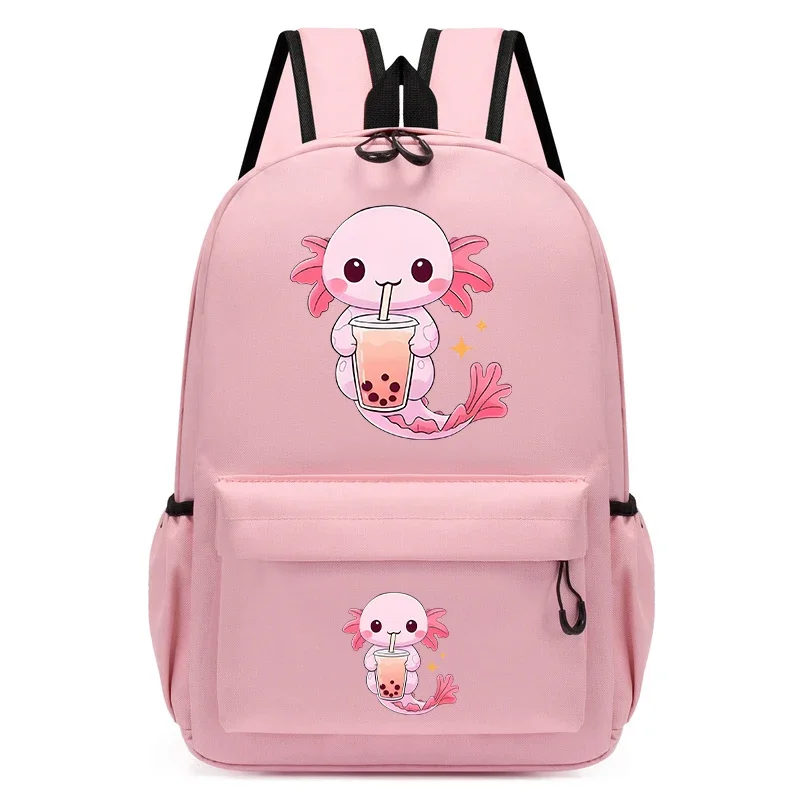 Kindergarten Student Backpack Boba Axolotl Bubble Tea Anime Cartoon School Bags for Children Backpack Travel Bagpacks Sac A Dos