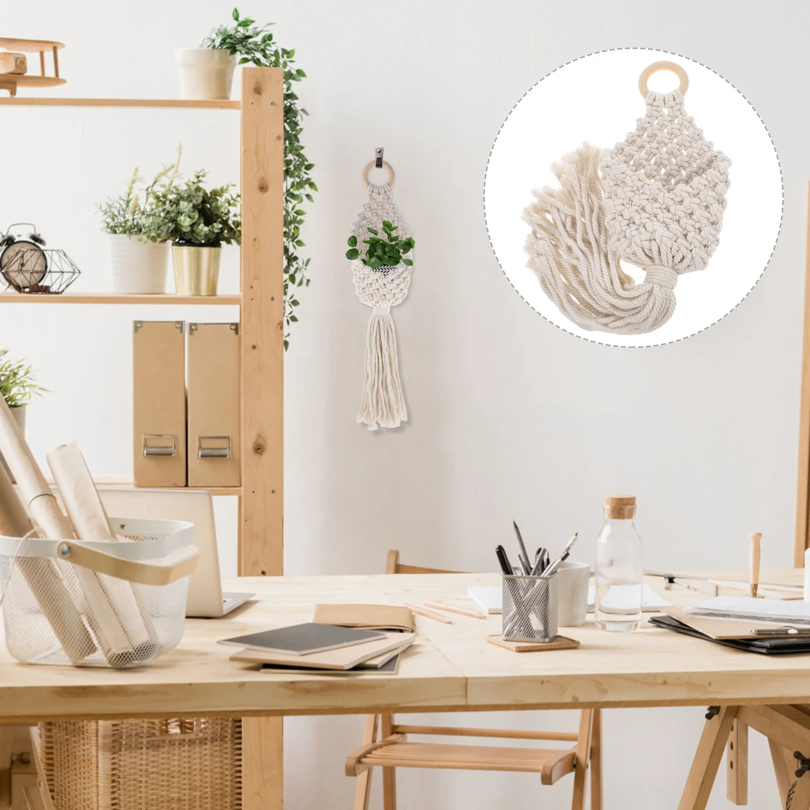 

Macrame Fruit Basket Hand-Made Cotton Rope Hanging Storage Basket Decorative Wall-Mounted Kitchen Use Multifunctional Fruit