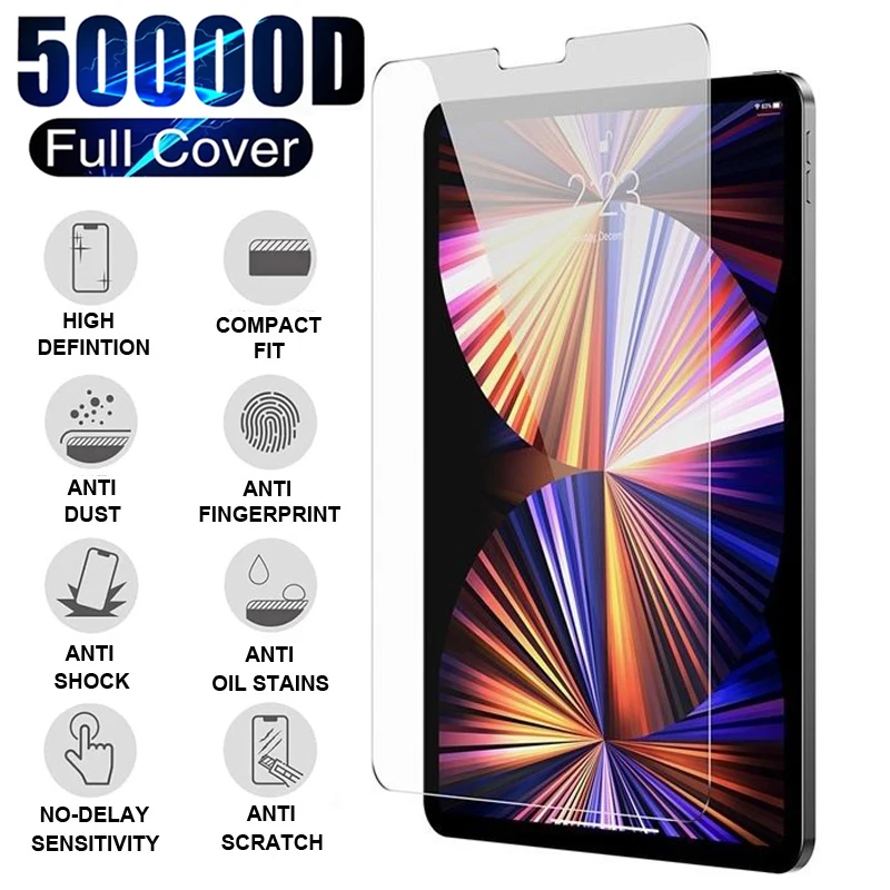 9H Tempered Glass For iPad 10th 9th 8th 7th Screen Protector For iPad Pro 11 12.9 2022 2021 Mini 6 Air 5 4 3 2 1 Protective Film
