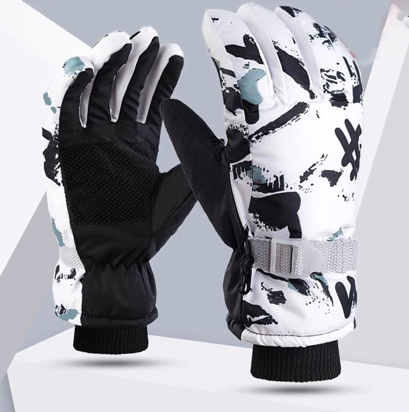 Winter Snowboard Ski Gloves Unisex PU Leather Non-slip Waterproof Motorcycle Cycling Fleece Warm Snow Sports Gloves