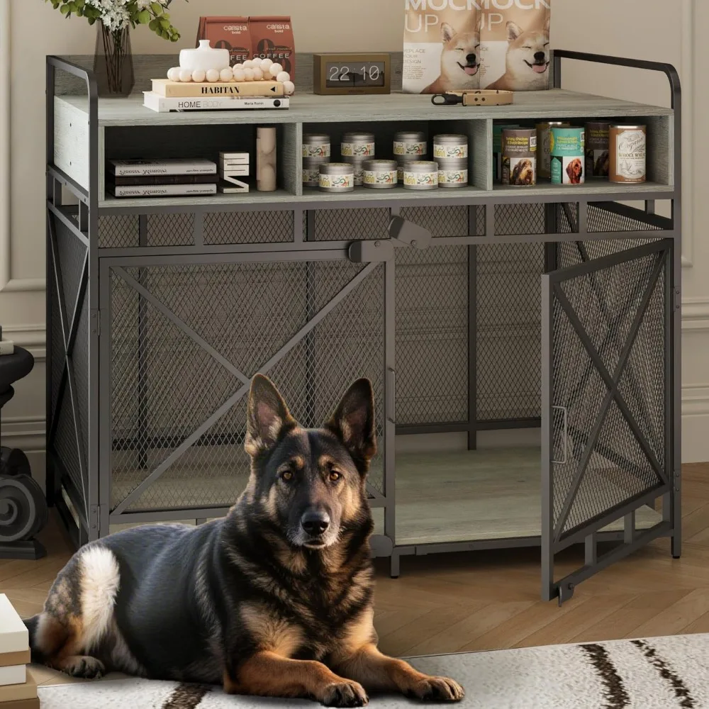 Dog Crate Furniture, 48 Inch Large Kennel, End Table With Three Drawers, Heavy Duty Wooden Decorative Design