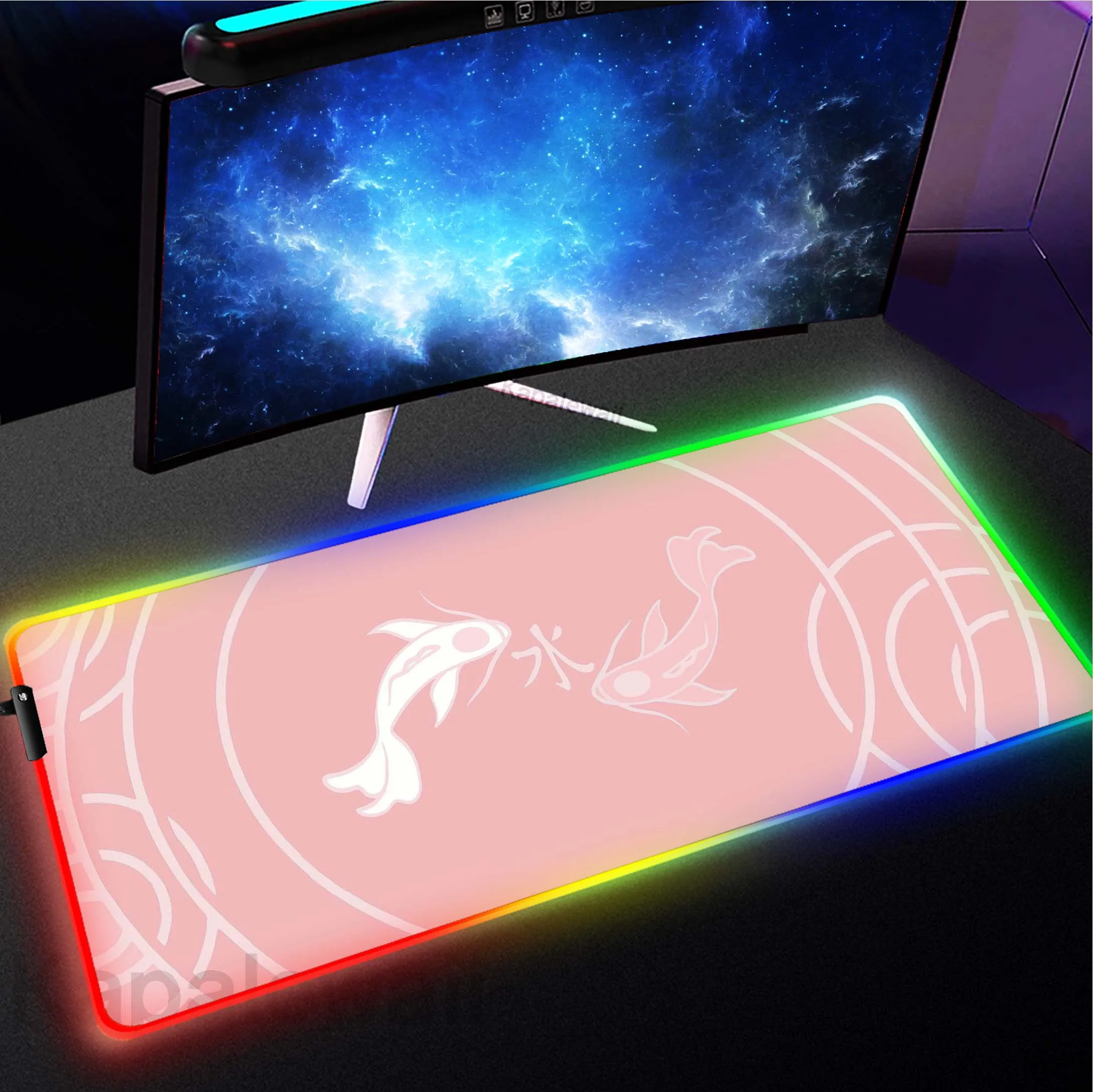 

RGB Japanese Koi Mouse Pad Game Mat LED Gamer Mousepad Anti-slip Gaming Table Carpet Gamer Computer Desk Mat Rubber Mouse Mat