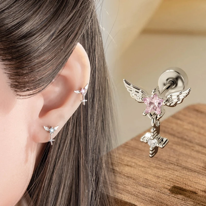 20G Cubic Zirconia Ear Stud Earrings, Hypoallergenic Titaniu